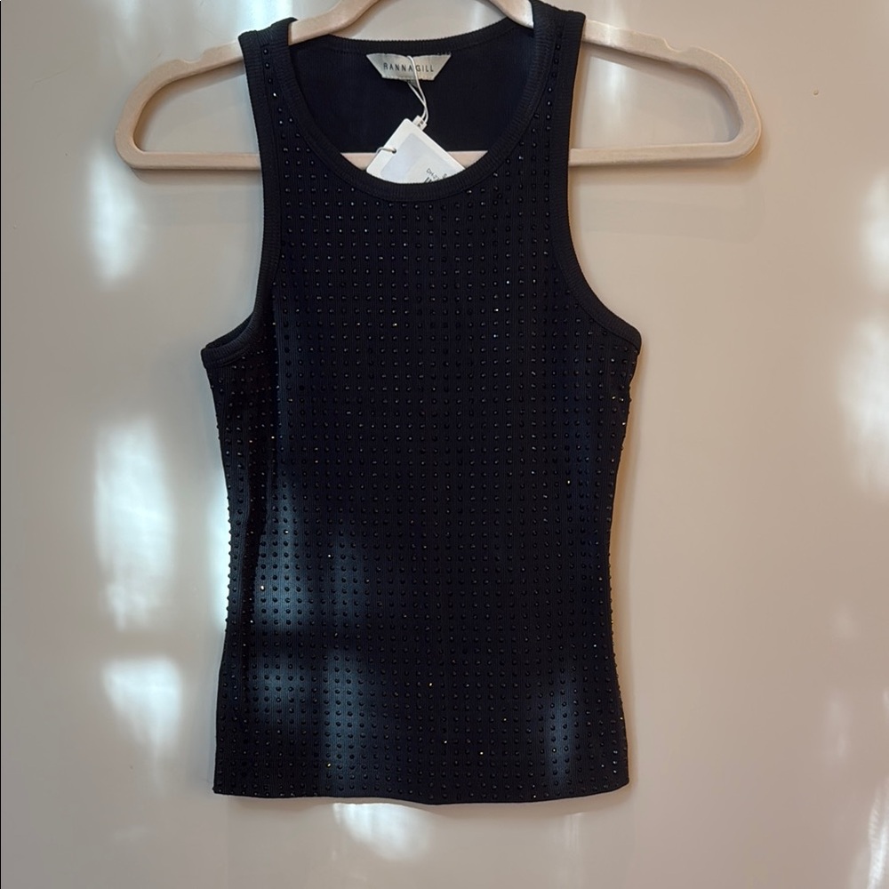 Beaded Black Sleeveless Tank